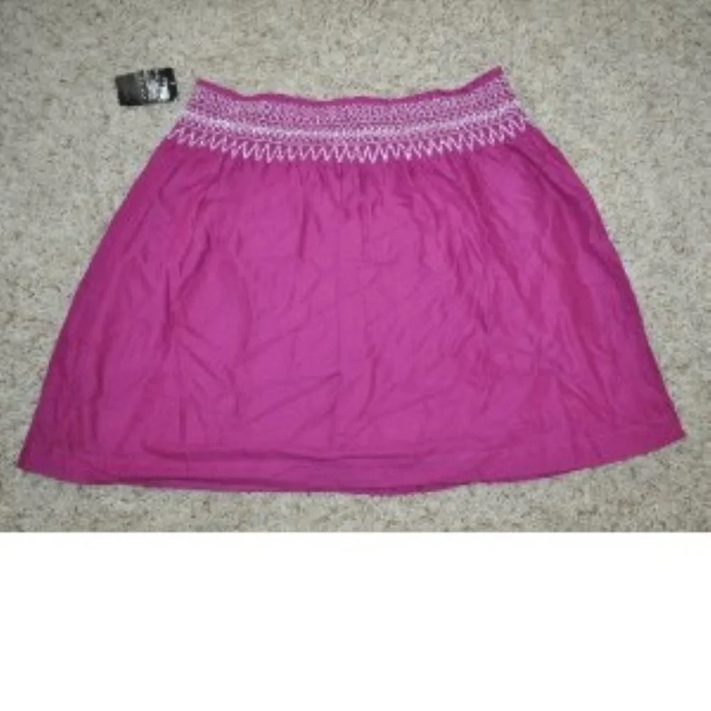 Axcess Skirt Womens 12 Pink White Embroidery Elastic Waist Lined Lightweight